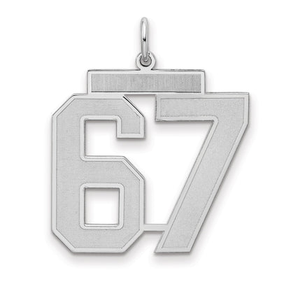 Sterling Silver Silver/Rhodium-Plated Satin Number 67 Charm