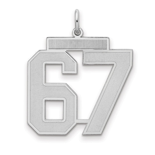 Sterling Silver Silver/Rhodium-Plated Satin Number 67 Charm