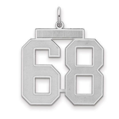 Sterling Silver Silver/Rhodium-Plated Satin Number 68 Charm