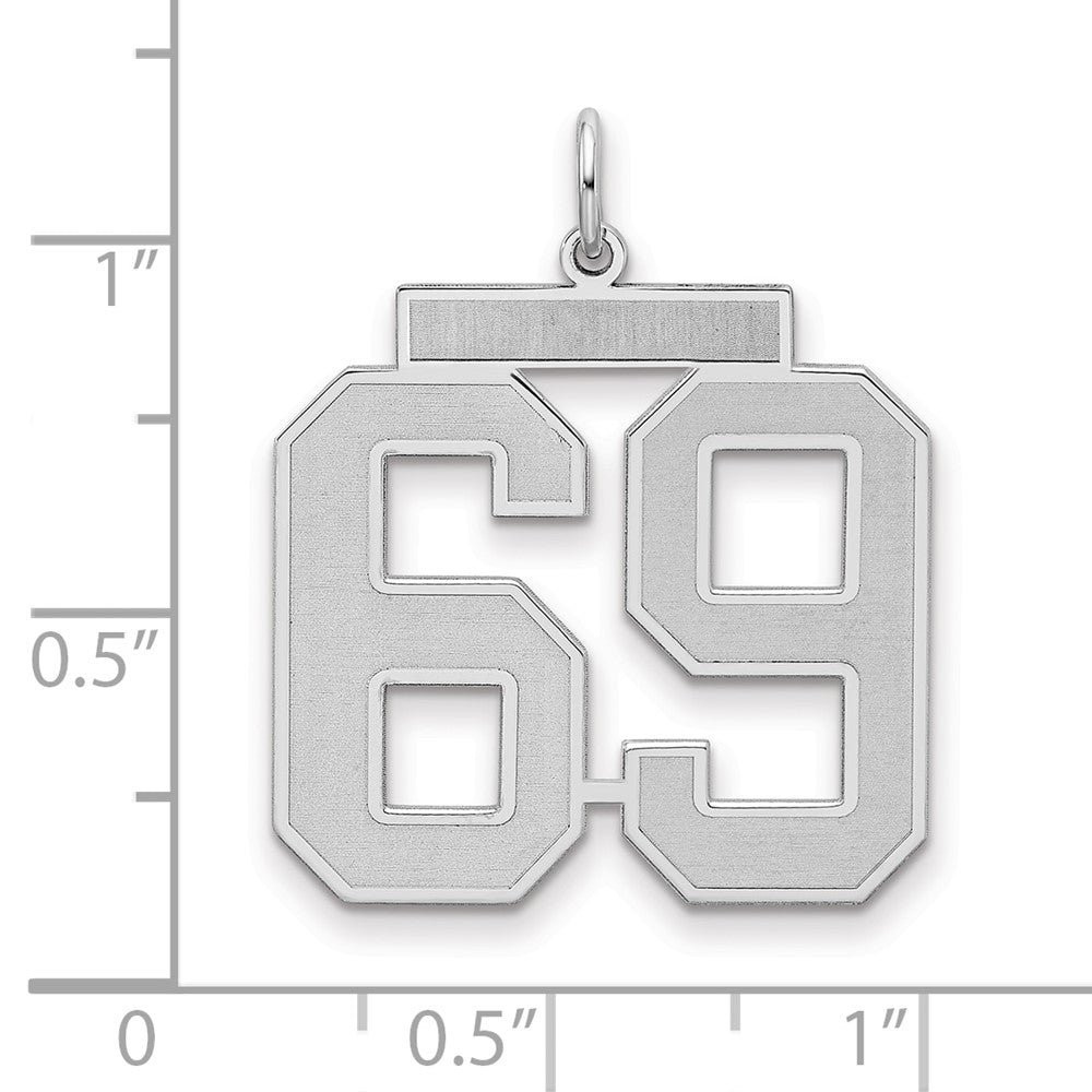 Sterling Silver Silver/Rhodium-Plated Satin Number 69 Charm