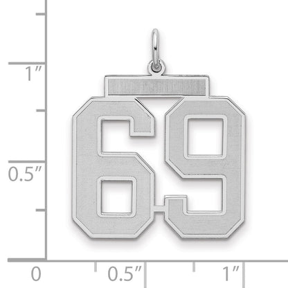 Sterling Silver Silver/Rhodium-Plated Satin Number 69 Charm