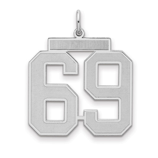 Sterling Silver Silver/Rhodium-Plated Satin Number 69 Charm