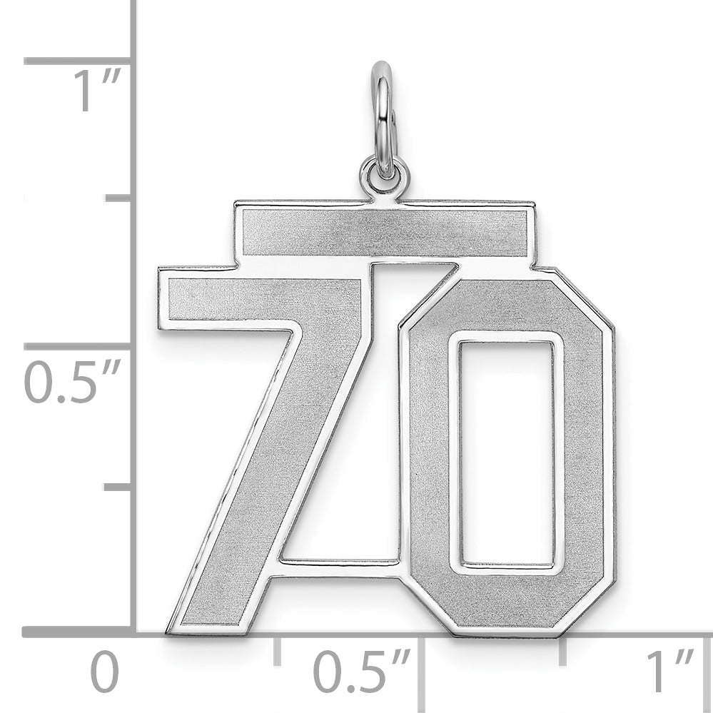 Sterling Silver Silver/Rhodium-Plated Satin Number 70 Charm