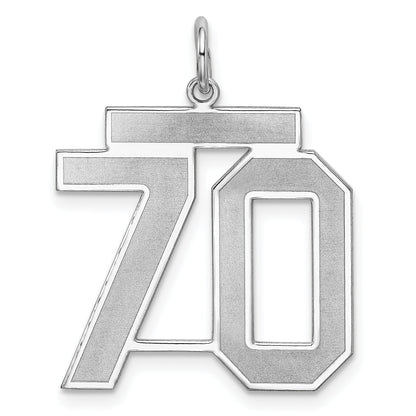 Sterling Silver Silver/Rhodium-Plated Satin Number 70 Charm