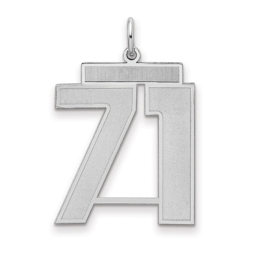 Sterling Silver Silver/Rhodium-Plated Satin Number 71 Charm
