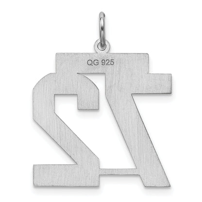 Sterling Silver Silver/Rhodium-Plated Satin Number 72 Charm