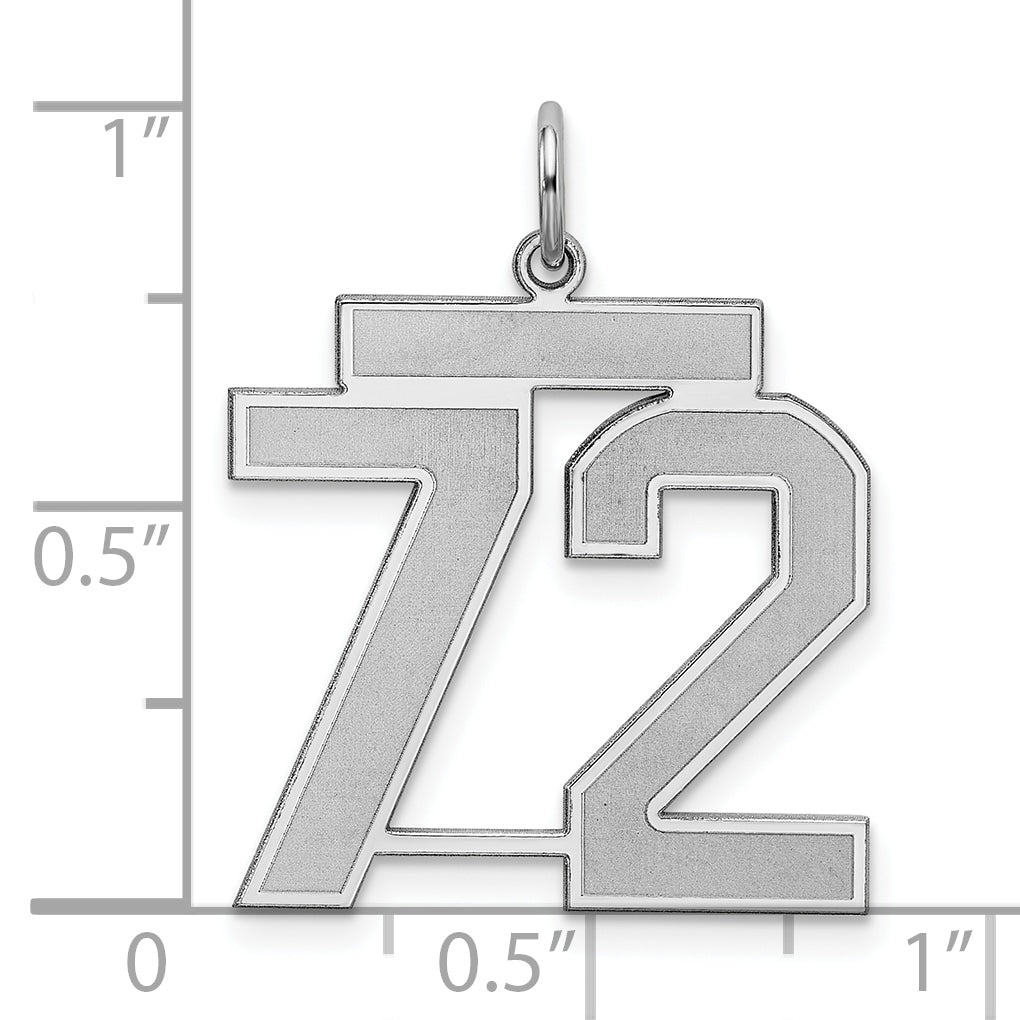 Sterling Silver Silver/Rhodium-Plated Satin Number 72 Charm