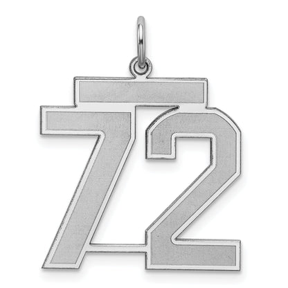 Sterling Silver Silver/Rhodium-Plated Satin Number 72 Charm