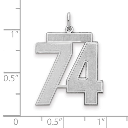 Sterling Silver Silver/Rhodium-Plated Satin Number 74 Charm
