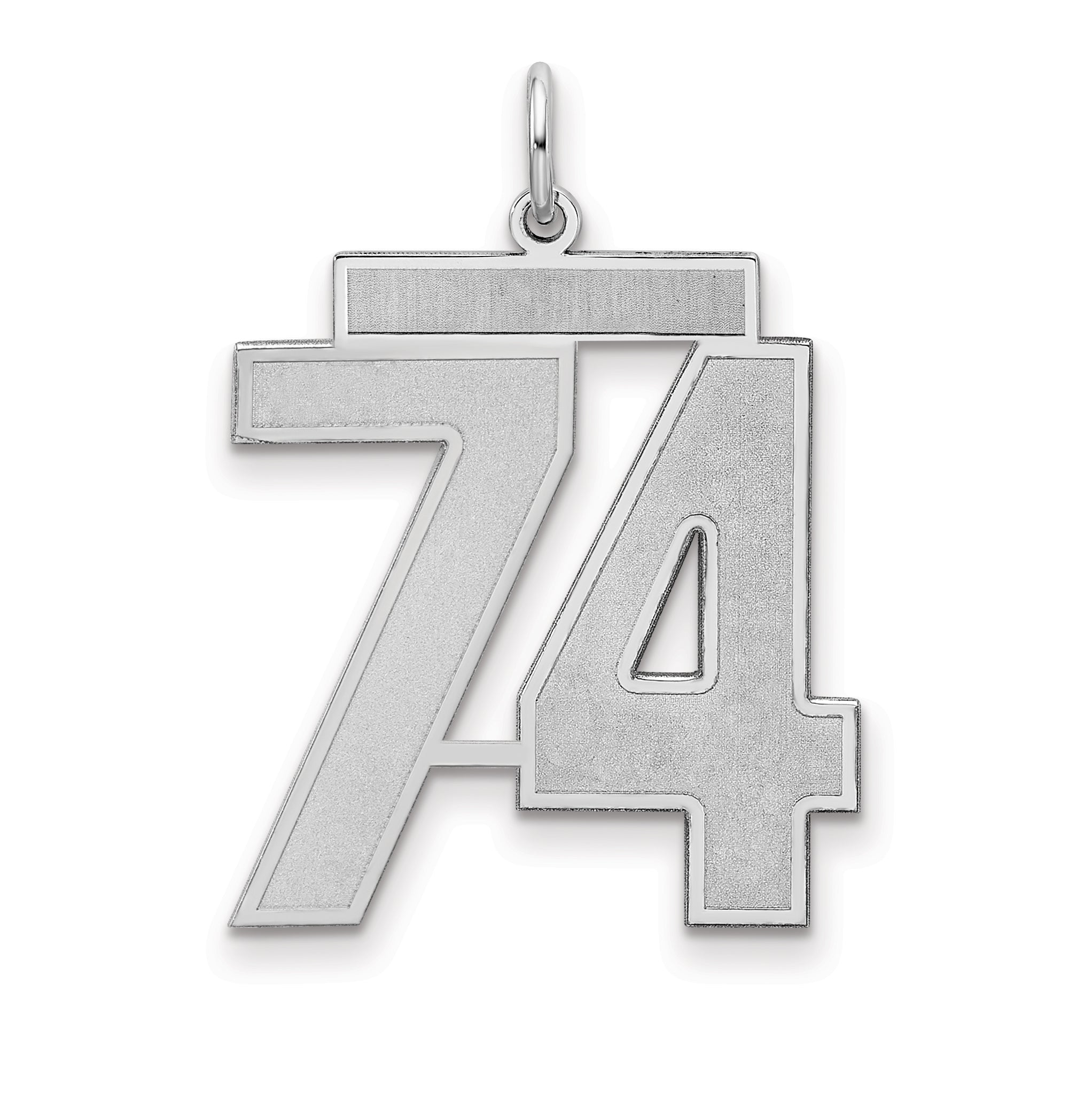 Sterling Silver Silver/Rhodium-Plated Satin Number 74 Charm