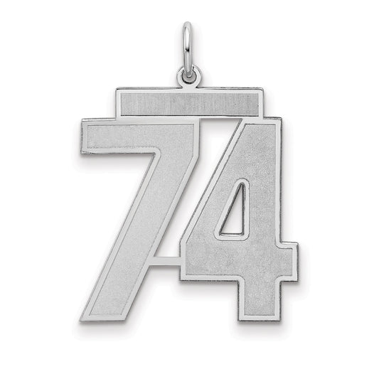 Sterling Silver Silver/Rhodium-Plated Satin Number 74 Charm