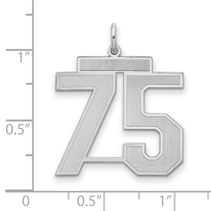 Sterling Silver Silver/Rhodium-Plated Satin Number 75 Charm