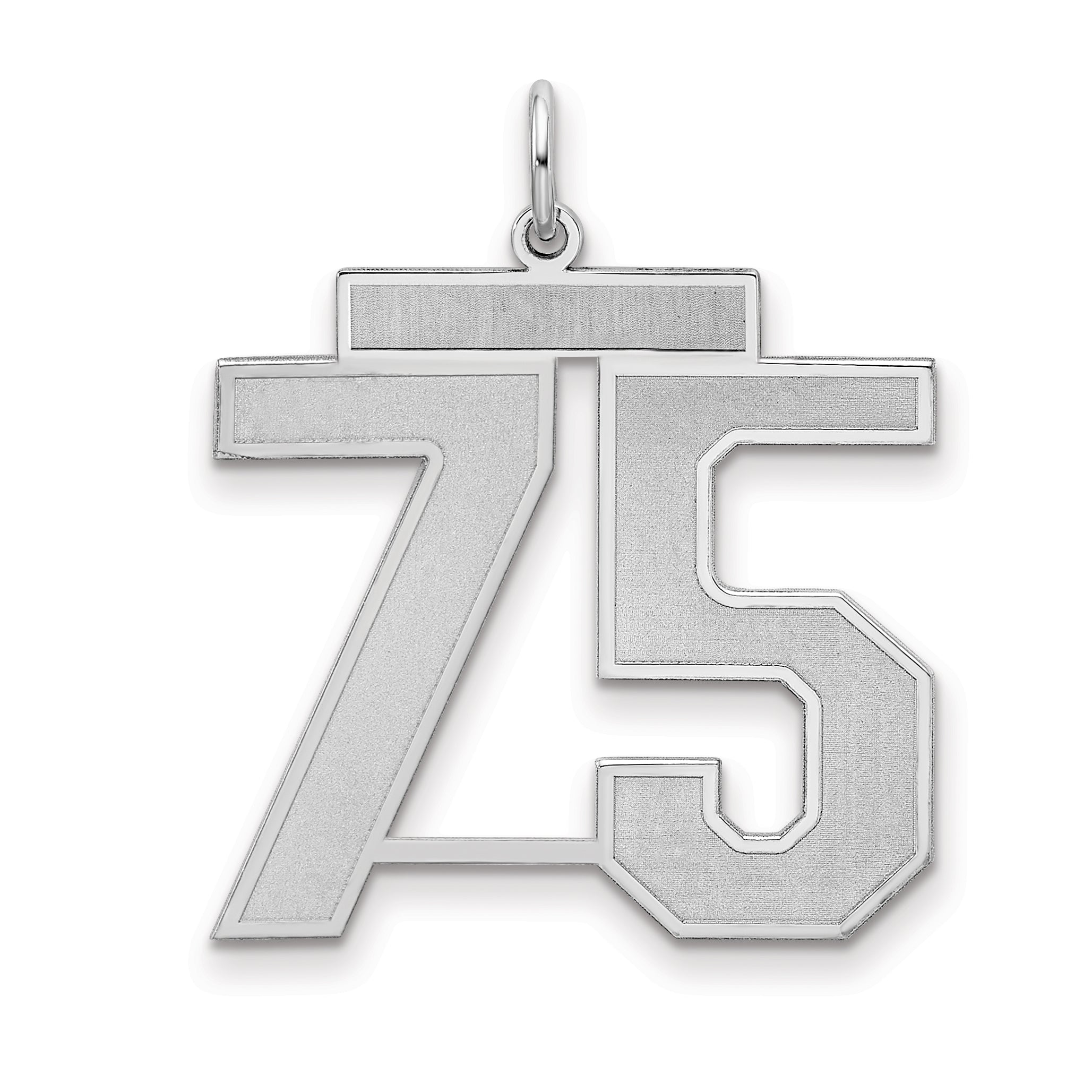 Sterling Silver Silver/Rhodium-Plated Satin Number 75 Charm