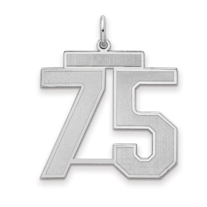 Sterling Silver Silver/Rhodium-Plated Satin Number 75 Charm