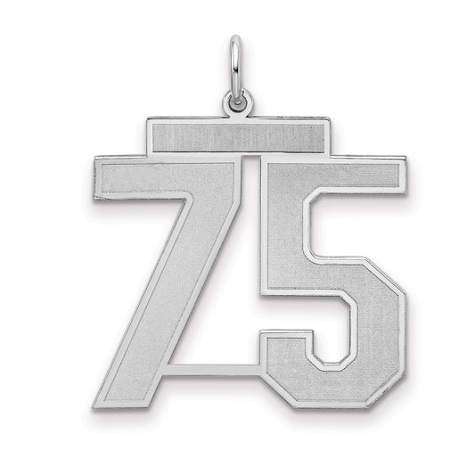 Sterling Silver Silver/Rhodium-Plated Satin Number 75 Charm