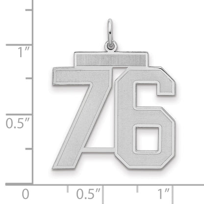 Sterling Silver Silver/Rhodium-Plated Satin Number 76 Charm