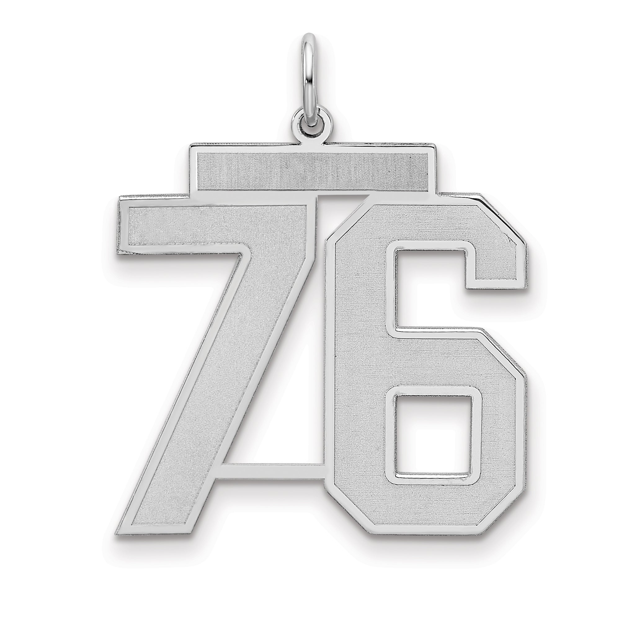 Sterling Silver Silver/Rhodium-Plated Satin Number 76 Charm