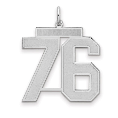Sterling Silver Silver/Rhodium-Plated Satin Number 76 Charm