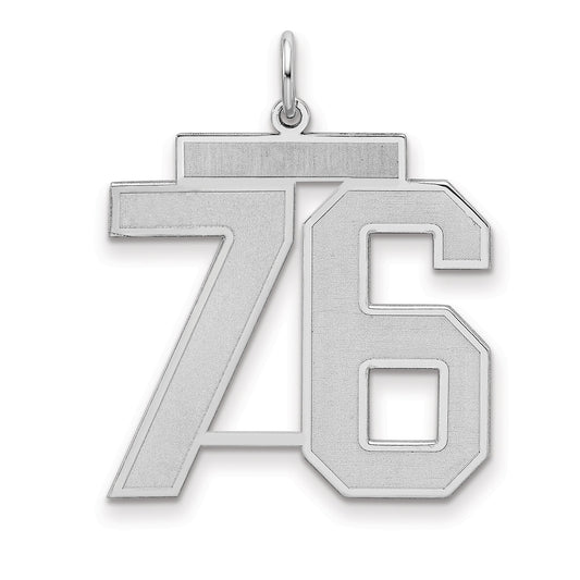 Sterling Silver Silver/Rhodium-Plated Satin Number 76 Charm