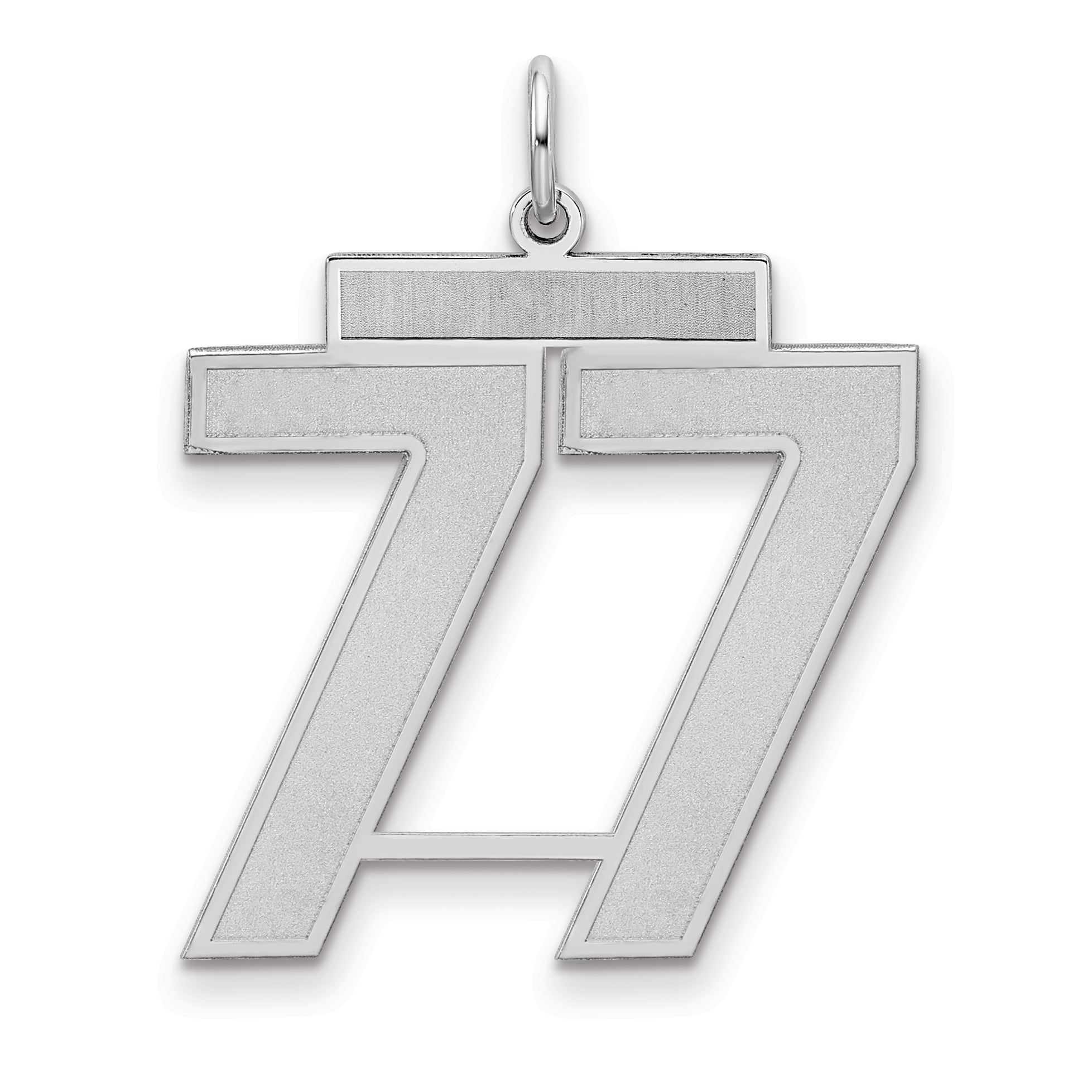 Sterling Silver Silver/Rhodium-Plated Satin Number 77 Charm