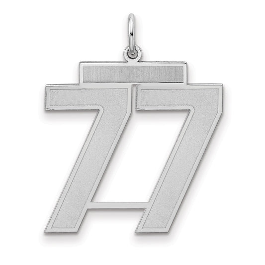 Sterling Silver Silver/Rhodium-Plated Satin Number 77 Charm