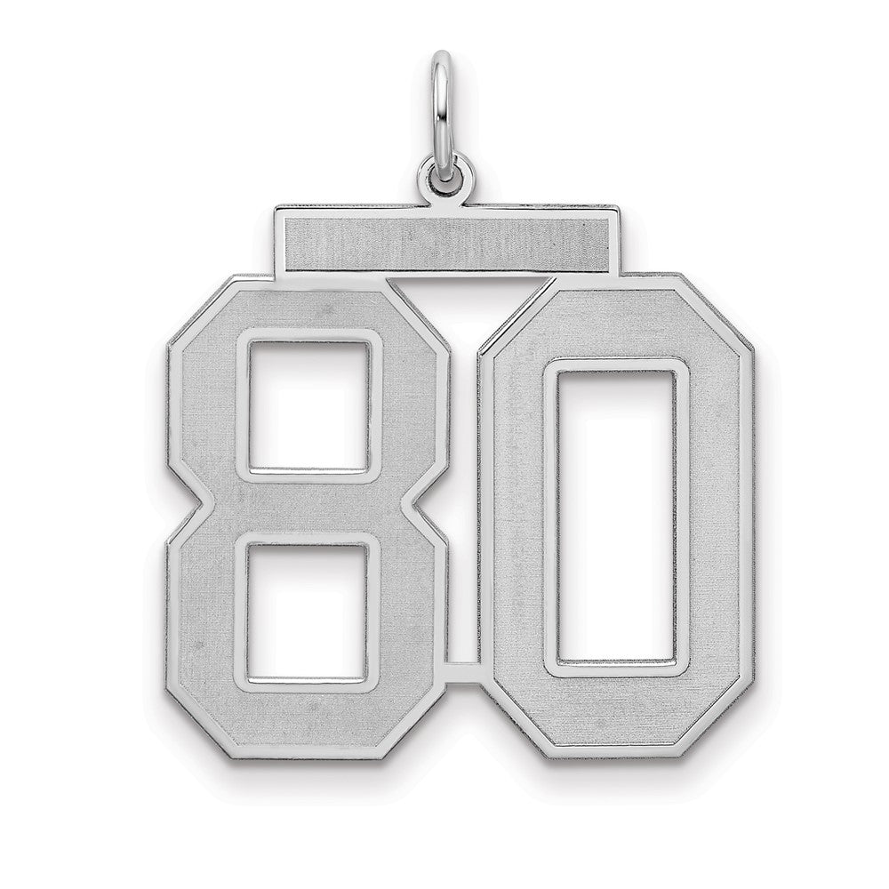 Sterling Silver Silver/Rhodium-Plated Satin Number 80 Charm