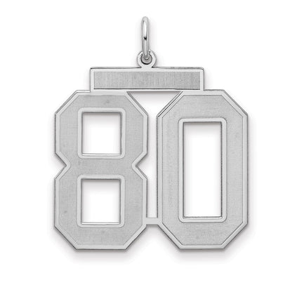 Sterling Silver Silver/Rhodium-Plated Satin Number 80 Charm