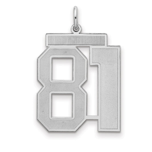 Sterling Silver Silver/Rhodium-Plated Satin Number 81 Charm