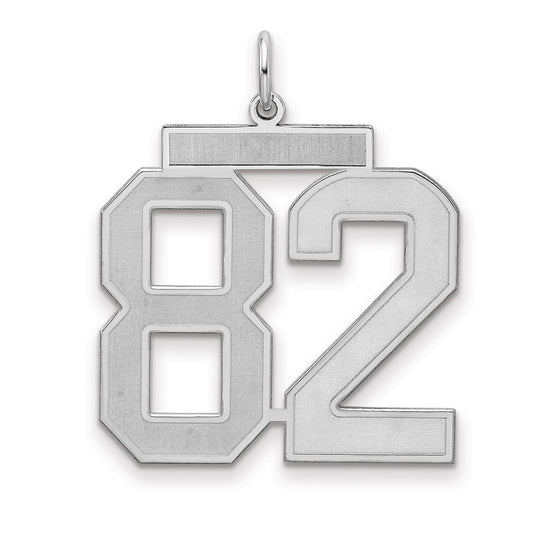 Sterling Silver Silver/Rhodium-Plated Satin Number 82 Charm