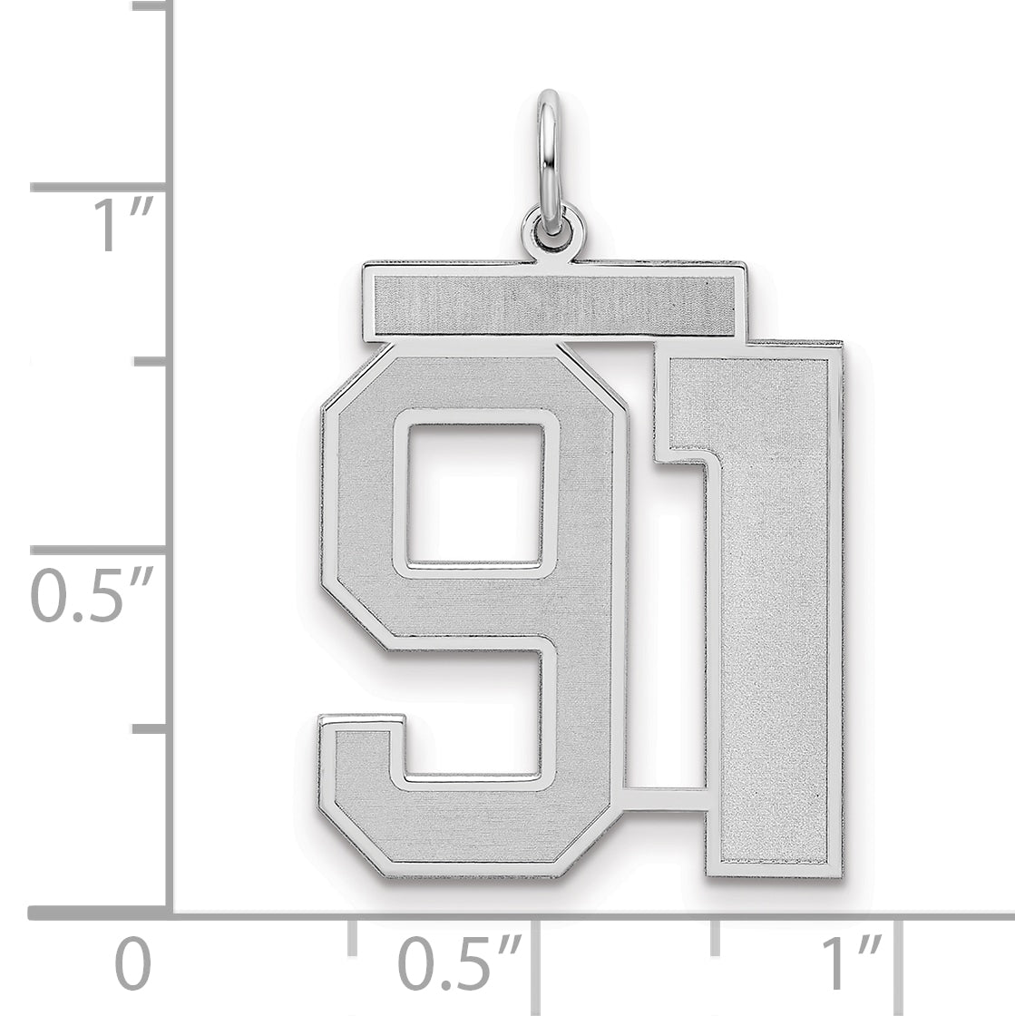 Sterling Silver Silver/Rhodium-Plated Satin Number 91 Charm
