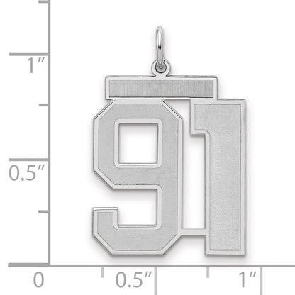 Sterling Silver Silver/Rhodium-Plated Satin Number 91 Charm