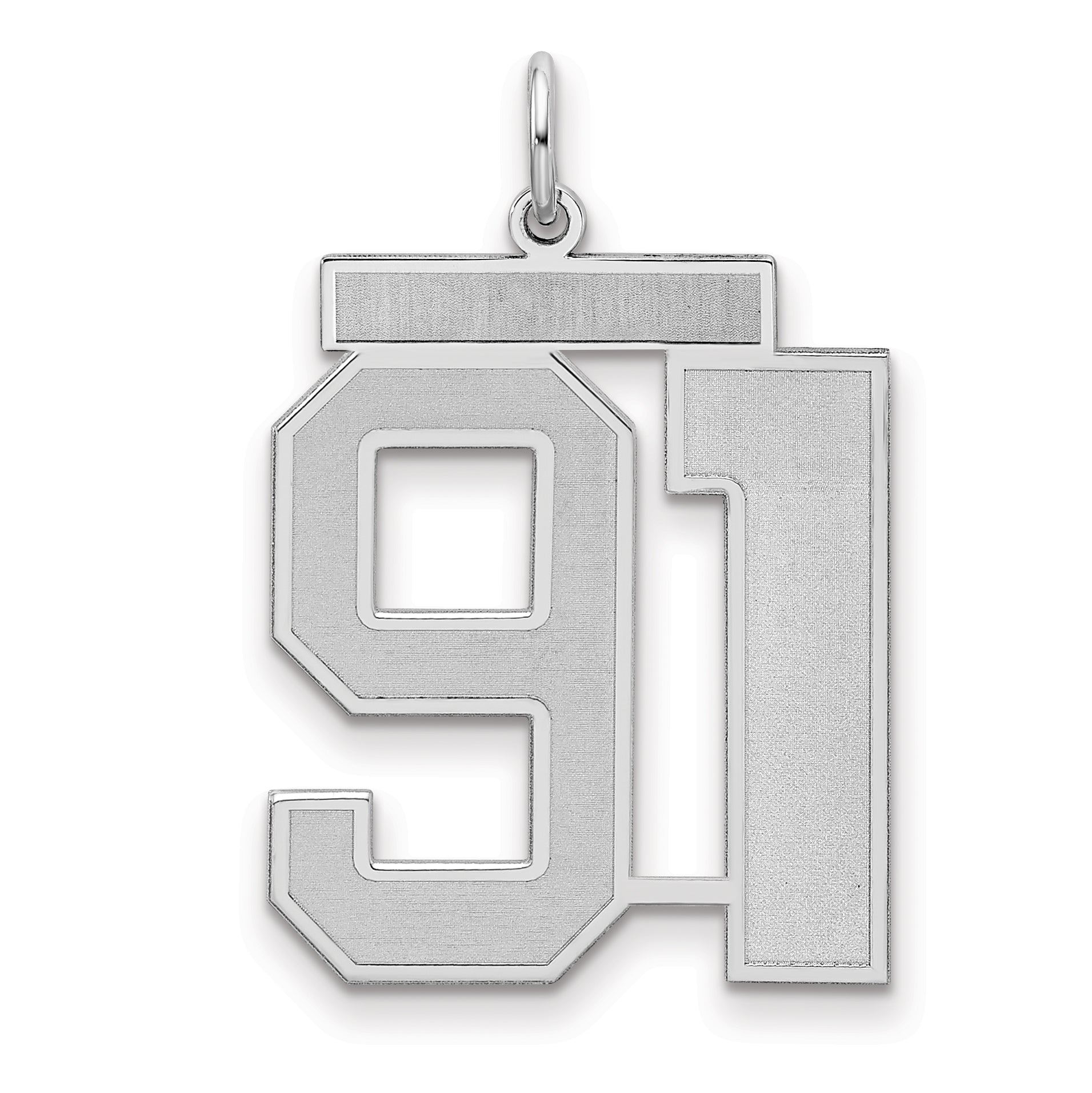 Sterling Silver Silver/Rhodium-Plated Satin Number 91 Charm