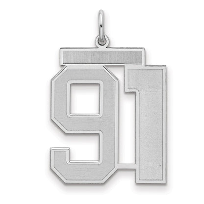 Sterling Silver Silver/Rhodium-Plated Satin Number 91 Charm