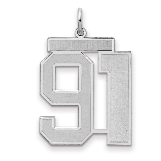 Sterling Silver Silver/Rhodium-Plated Satin Number 91 Charm