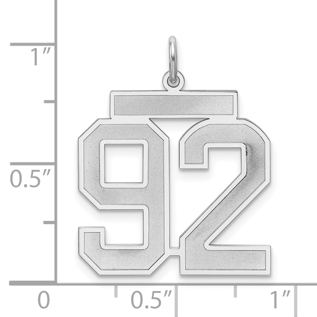 Sterling Silver Silver/Rhodium-Plated Satin Number 92 Charm