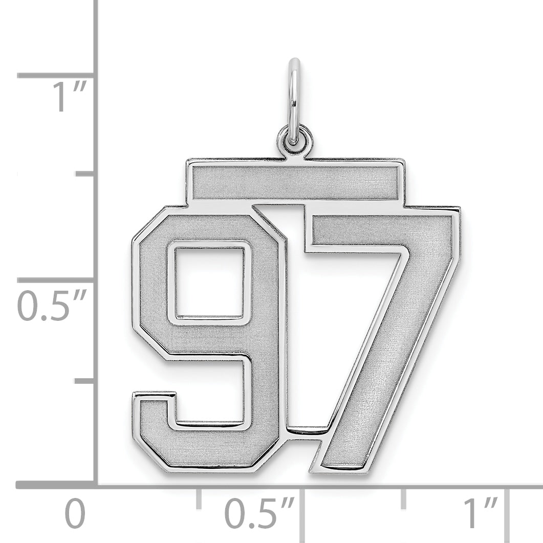 Sterling Silver Silver/Rhodium-Plated Satin Number 97 Charm