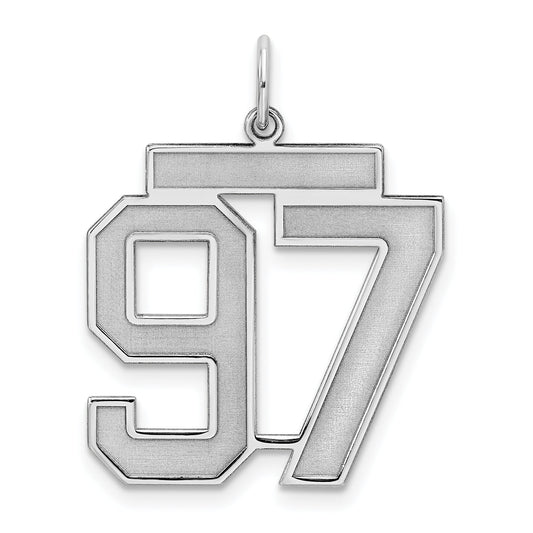 Sterling Silver Silver/Rhodium-Plated Satin Number 97 Charm