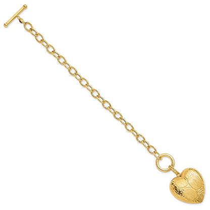 7.75 Inch Sterling Silver Gold-Plated Polished & Brushed Heart Toggle Bracelet
