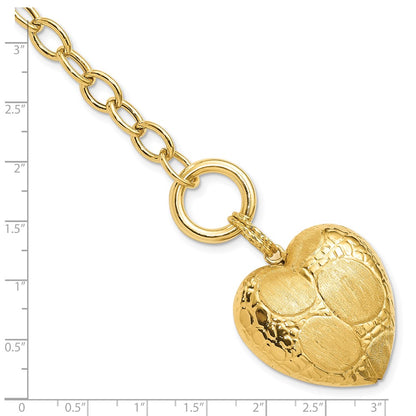 7.75 Inch Sterling Silver Gold-Plated Polished & Brushed Heart Toggle Bracelet