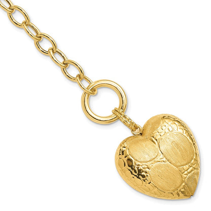 7.75 Inch Sterling Silver Gold-Plated Polished & Brushed Heart Toggle Bracelet