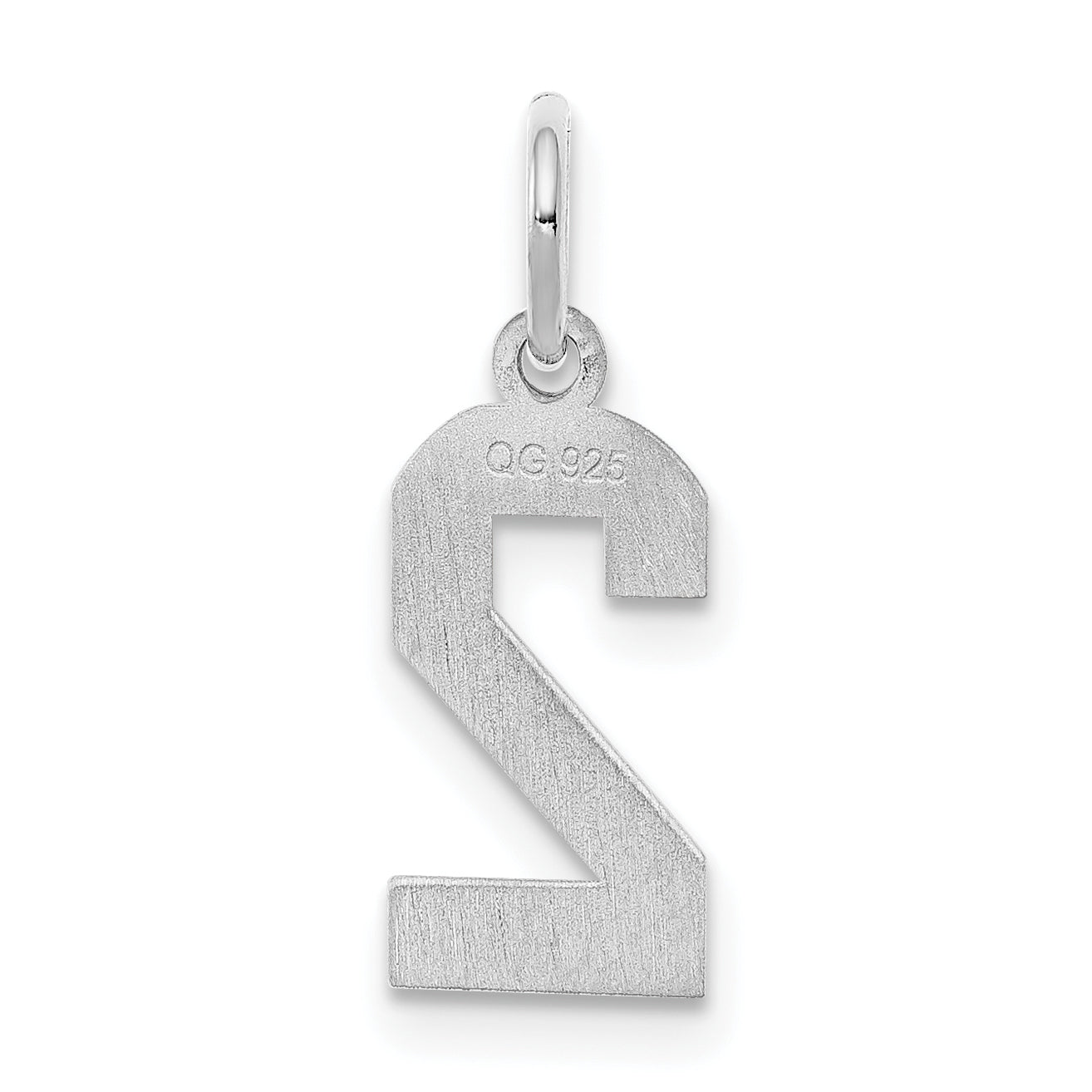Sterling Silver Silver/Rhodium-Plated Satin Number 2 Charm