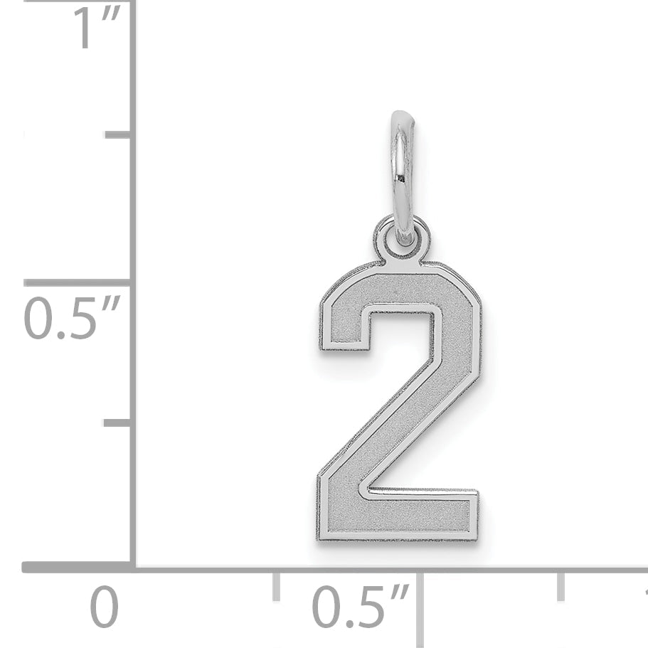 Sterling Silver Silver/Rhodium-Plated Satin Number 2 Charm