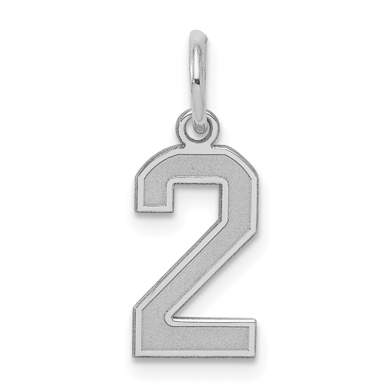 Sterling Silver Silver/Rhodium-Plated Satin Number 2 Charm