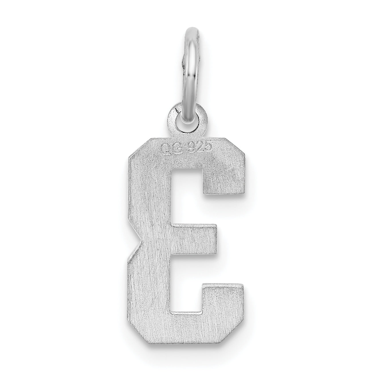 Sterling Silver Silver/Rhodium-Plated Satin Number 3 Charm