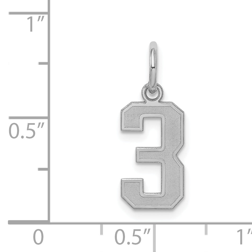 Sterling Silver Silver/Rhodium-Plated Satin Number 3 Charm