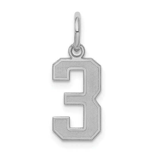 Sterling Silver Silver/Rhodium-Plated Satin Number 3 Charm