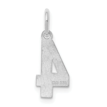 Sterling Silver Silver/Rhodium-Plated Satin Number 4 Charm