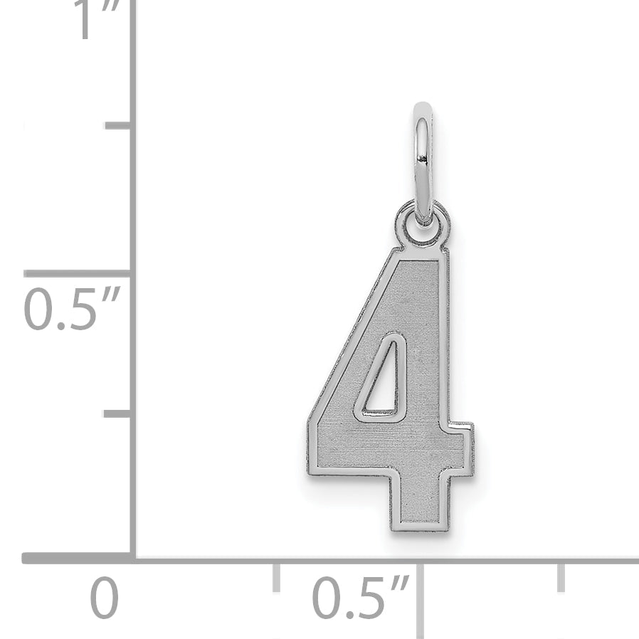 Sterling Silver Silver/Rhodium-Plated Satin Number 4 Charm