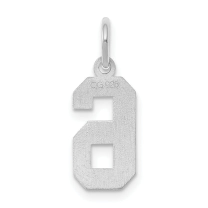 Sterling Silver Silver/Rhodium-Plated Satin Number 6 Charm