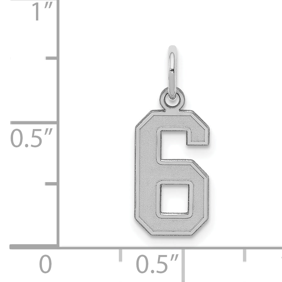 Sterling Silver Silver/Rhodium-Plated Satin Number 6 Charm